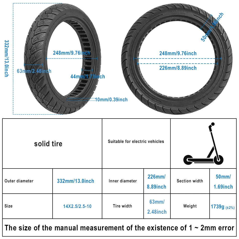 14X2.50 Electric Bike 2.50-10 Solid Tire Wear-resistant Explosion-proof Tyre 14inch Without Inner Tube Tire for Electric Vehicle