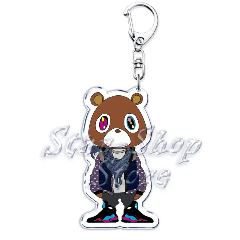 Popular Rapper YE Keychains for Accessories Bag Graduation Kanye Dropout Bear Key Chain Keyring Jewelry Fans Friends West Gifts