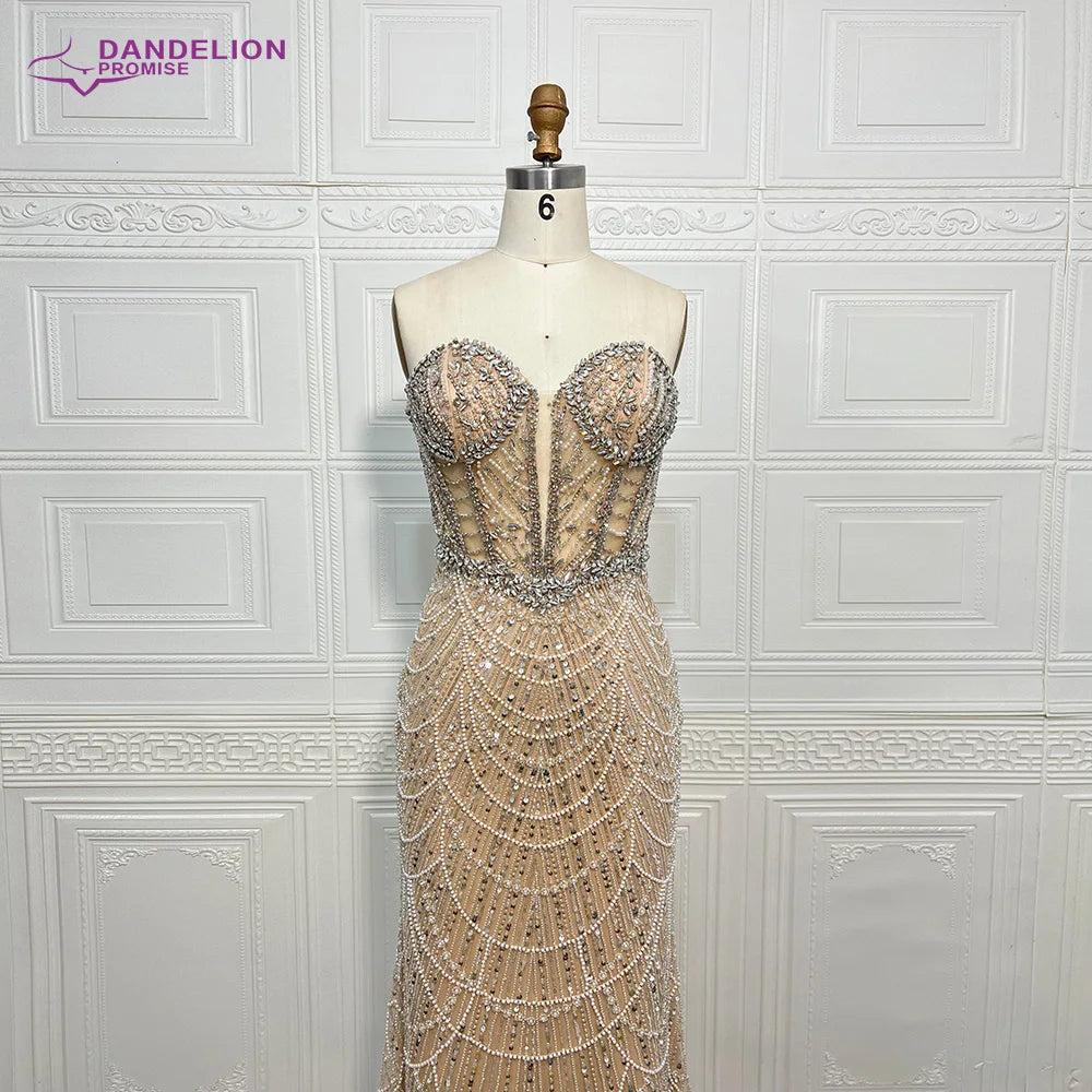 Eelgant Strapless Mermaid 2024 Evening Night Dress for Women Luxury Beads Design Arabic Formal Prom Wedding Party Gowns