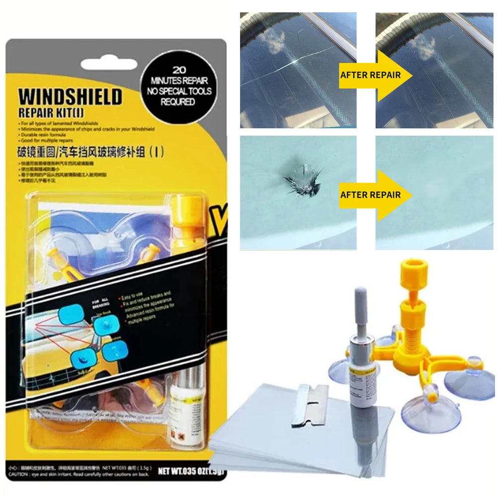 Windshield Repair Kit Quick Fix Car Cracked Glass Windscreen Resin Sealer DIY Auto Window Screen Polishing
