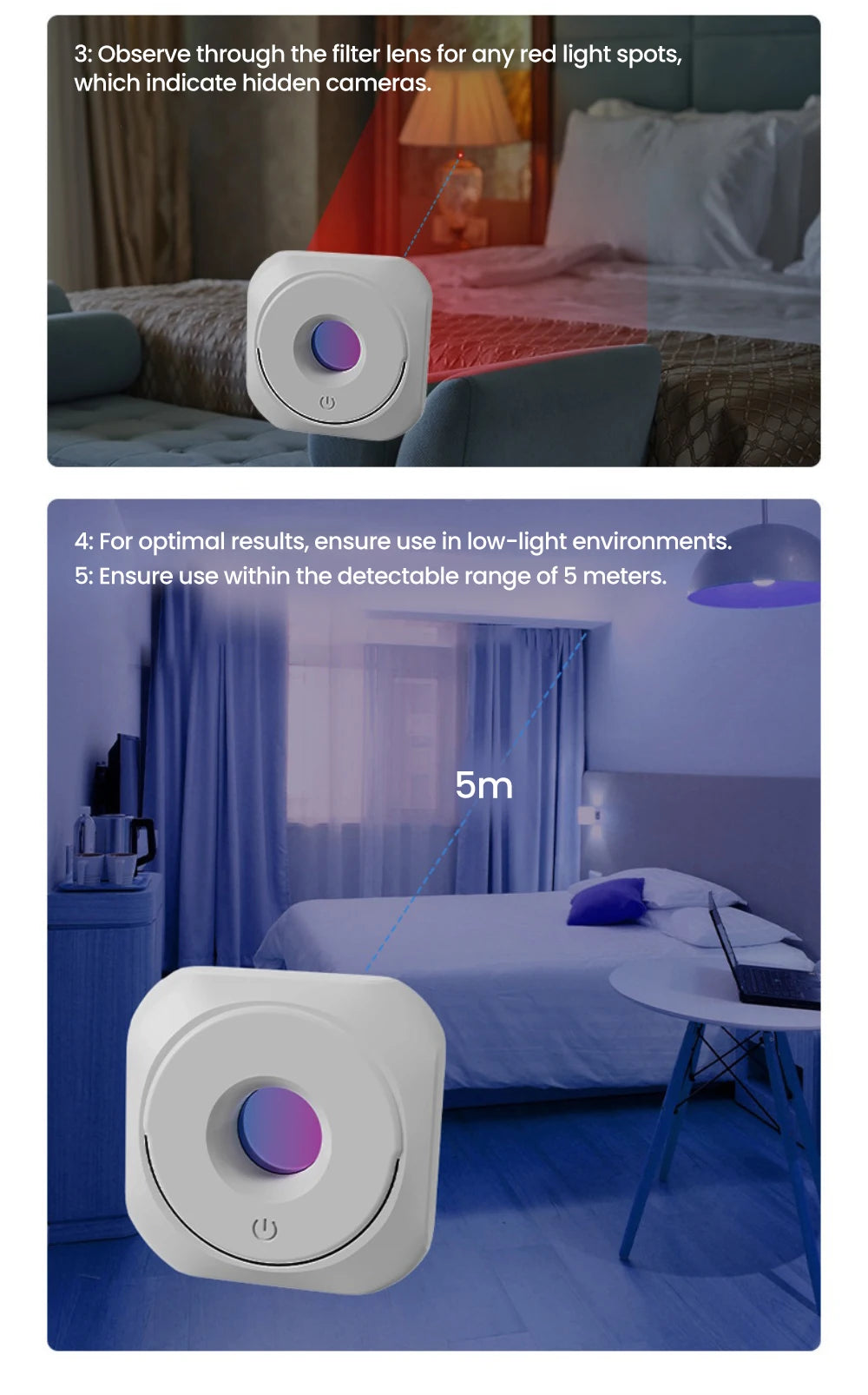 Anti-spy Camera Detector Portable Hidden Lens Camera Detect Finder For Hotel Anti-Peeping Security Protection Candid Detector