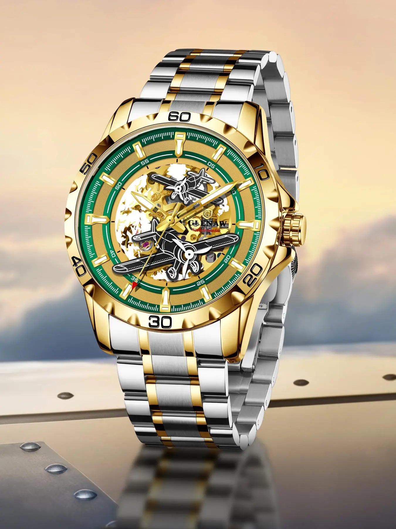 Glenaw Aircraft fully automatic mechanical men's watches, multi-color, trendy and fashionable personalized top brand watches
