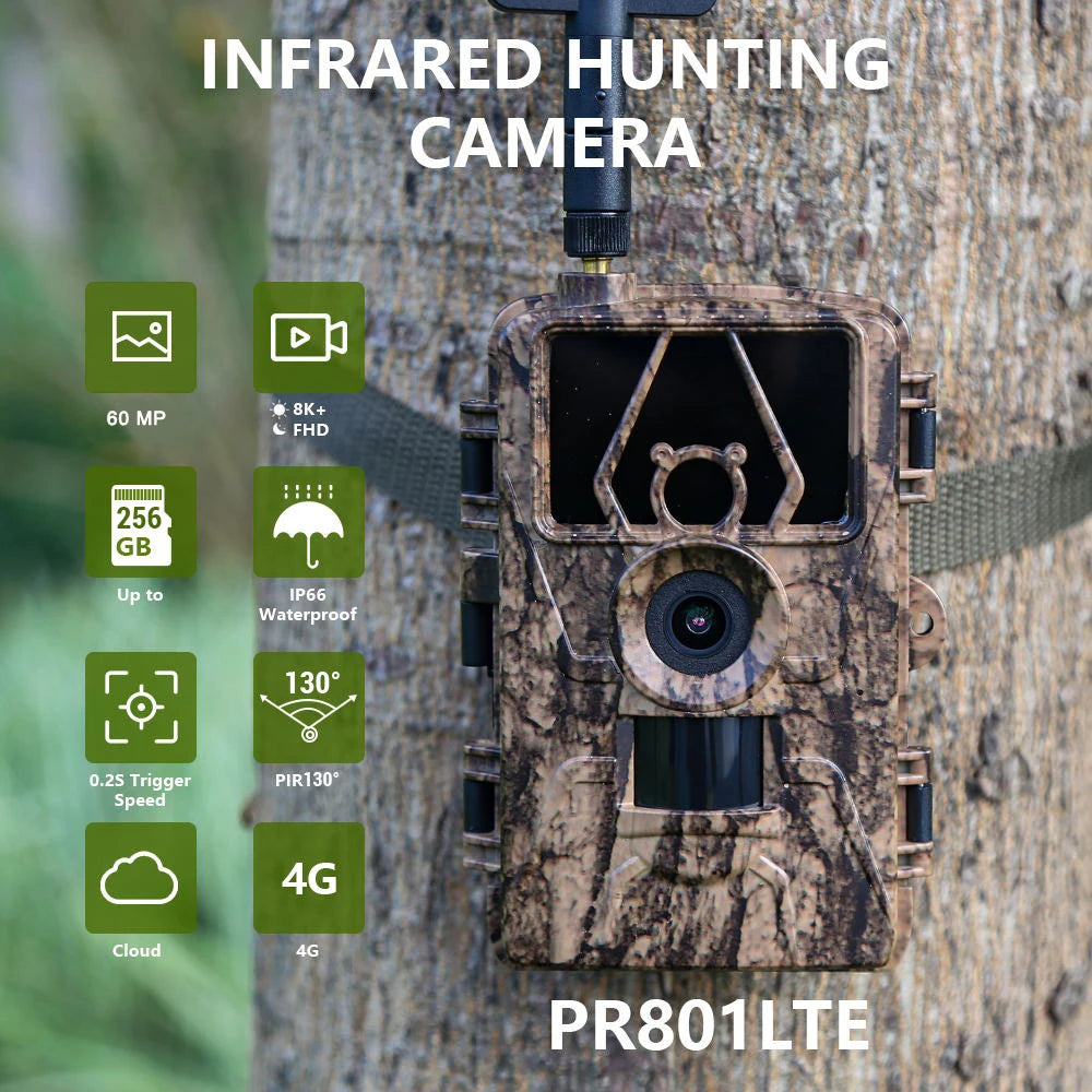 Trail Cam with 8K Video 60MP Images Night Vision Motion Activated Waterproof Wildlife Camera for Hunting Home Security Cameras