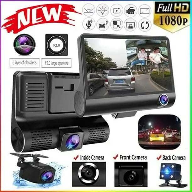 Car DVR 3 Cameras Full HD 1080P Dual Lens Car DVR Camera 4.0 inch LCD Screen with 170 Degree Rear View Loop Recording