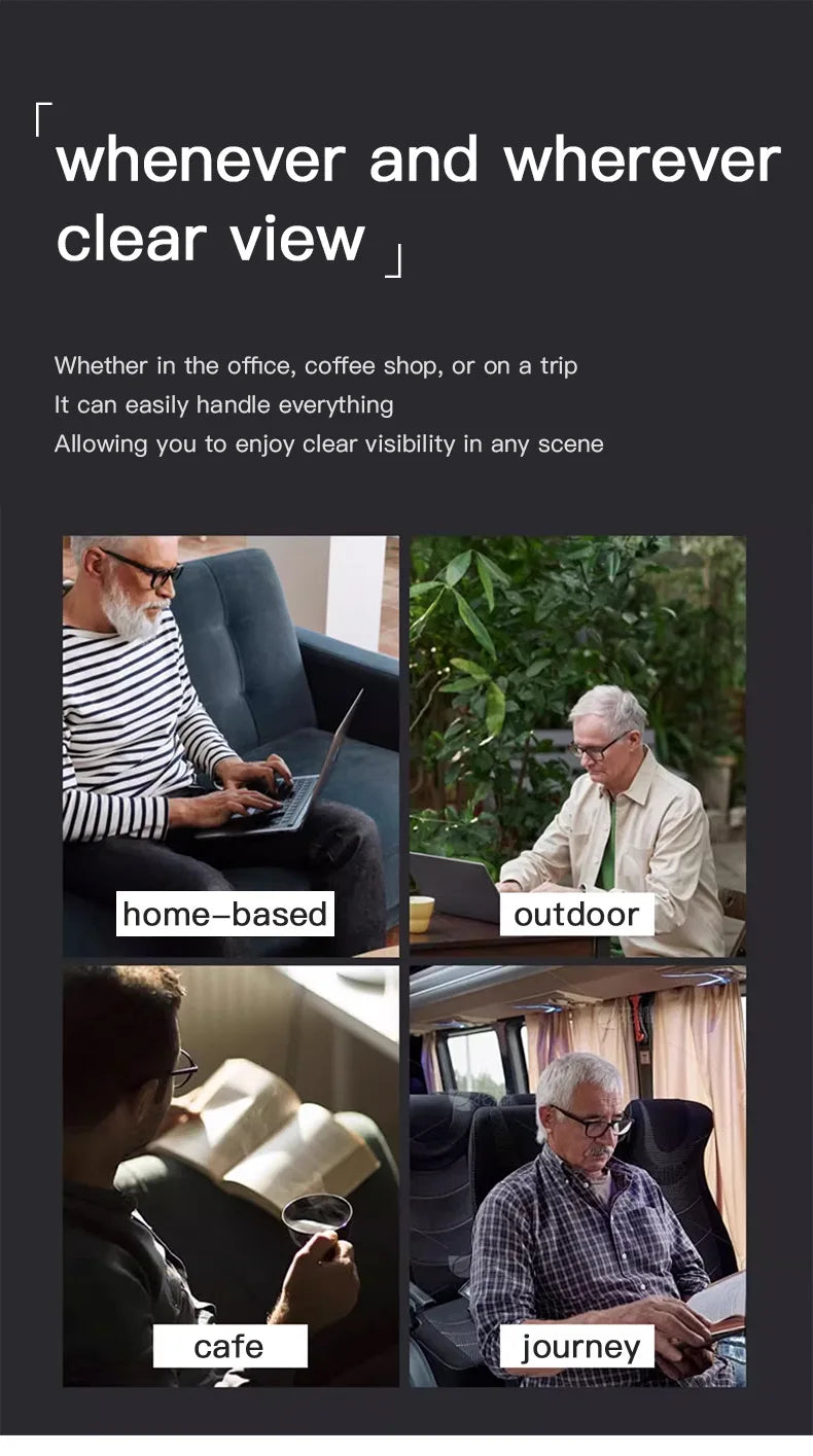 Portable Rotatable Adjustable Focal Length Reading Glasses Square Full Frame Adjustable From +50 To +350 Degrees Eyeglasses
