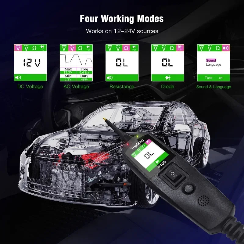 TopDiag P100 2m Scanner EC150 12V24V Car Truck Power Scan Electric Circuit Probe Car Battery Tester Automotive Diagnostic Tools