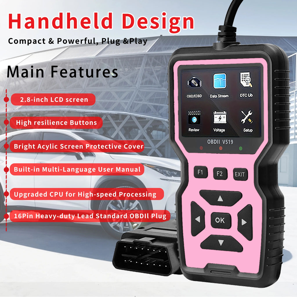 V519 Car Diagnostic Scanner - 10-Second Fast Fault Code Reader, Suitable for 99% of Vehicles (Obd2/Eobd), Easy to Operate for Mechanics, Single-Click Diagnostics, Multi-Language Support, Suitable for Home Garages and Auto Rep