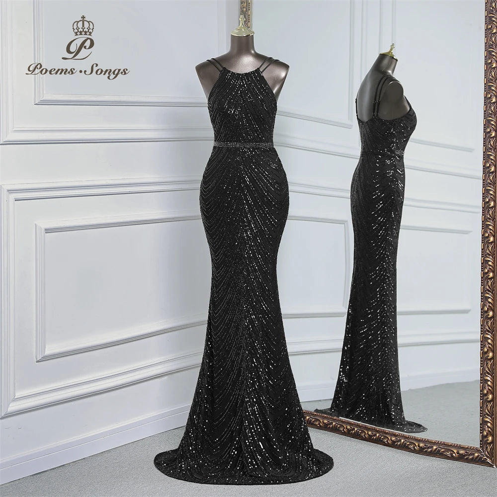 luxury sequins mermaid evening dress With Detachable Chiffon Train Prom Dress evening party dresses for women wedding party