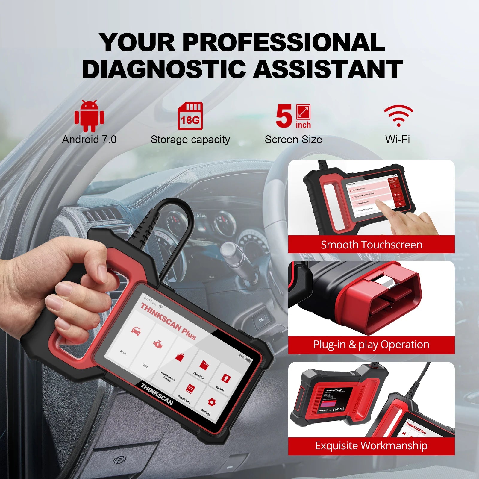 THINKCAR Thinkscan Plus S7 Best Car  Scanner OBD2 Scanner Professional Automotive Code Reader DIY Car Diagnostic Tool 5 Resets