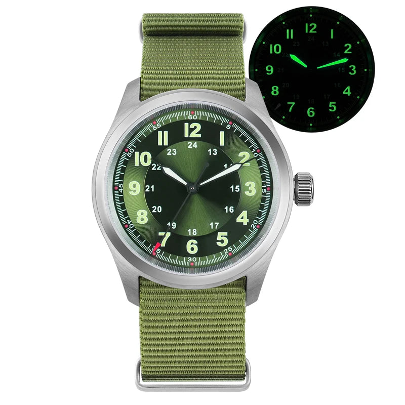 Militado ML08 Men Military Watch VH31 Quartz Movement Sapphire Luminous Waterproof Watches 38mm Vintage Stainless Steel Watch