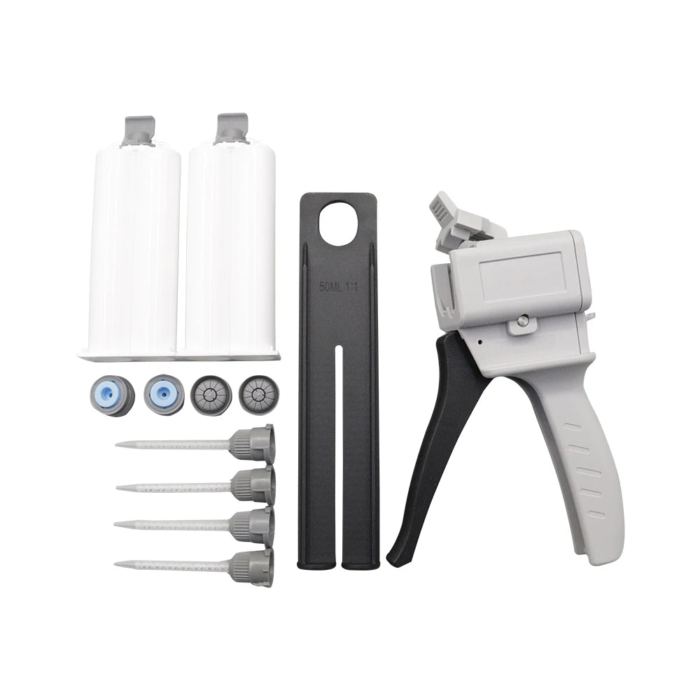 50ml Dispensing Gun AB Glue Gun Two-component Glue Gun 1:1/2:1 Epoxy Resin Gun With 4 Mixing Tubes 2 Empty Dual Cartridges