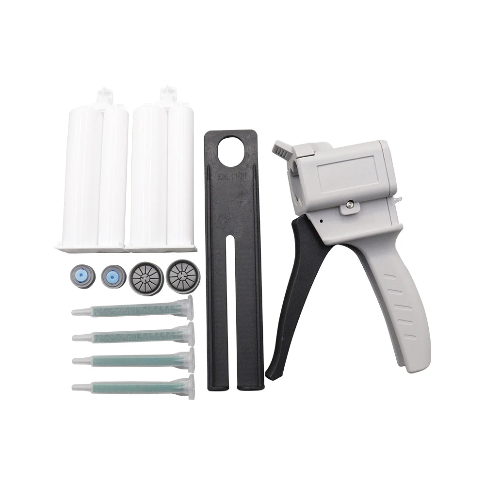 50ml Dispensing Gun AB Glue Gun Two-component Glue Gun 1:1/2:1 Epoxy Resin Gun With 4 Mixing Tubes 2 Empty Dual Cartridges