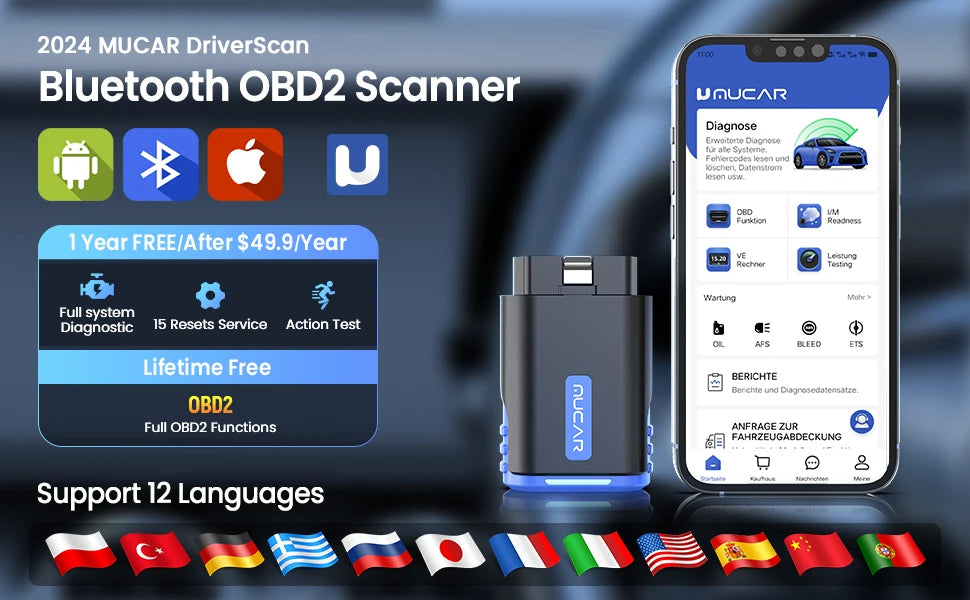 MUCAR Driverscan Car Diagnostic Scanner Full System Car Code Reader 15 Reset Bidirectional Control OBD2 Scanner