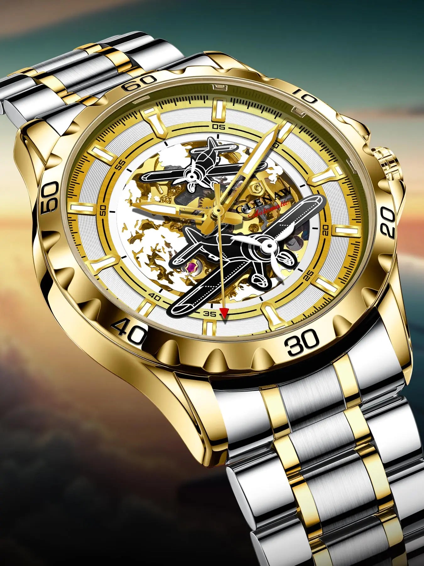 Glenaw Aircraft fully automatic mechanical men's watches, multi-color, trendy and fashionable personalized top brand watches