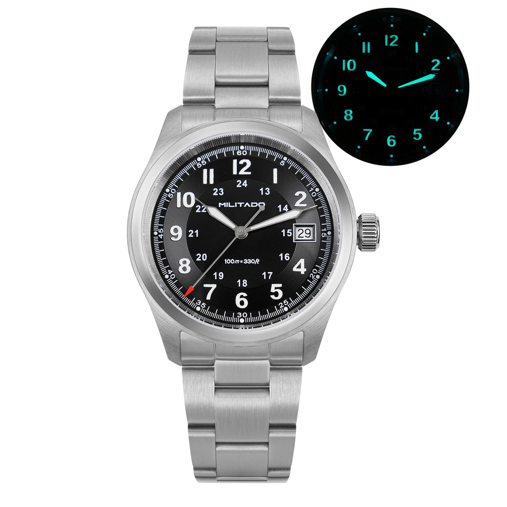Militado ML08 Military Watch VH31 Quartz Movement Double Sapphire Crystal C3 BGW9 Luminous 10Bar Waterproof 38mm Vintage Watch