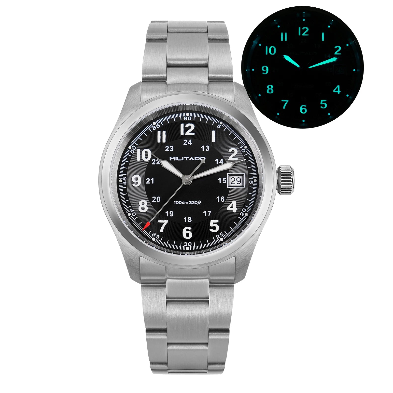 Militado ML08 Military Watch VH31 Quartz Movement Double Sapphire Crystal C3 BGW9 Luminous 10Bar Waterproof 38mm Vintage Watch
