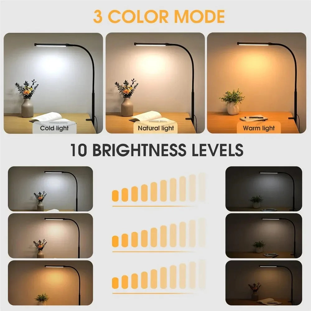 LED Desk Lamp Double/Single Head Architect Desk Lamps Office Eye-Caring Desk Light Stepless Dimmable Adjustable Gooseneck Lamp