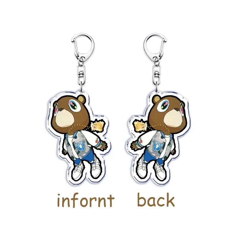 Popular Rapper YE Keychains for Accessories Bag Graduation Kanye Dropout Bear Key Chain Keyring Jewelry Fans Friends West Gifts