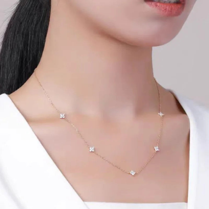Gorgeous Four-leaf Flower Inlaid Zircon Chain Necklace for Women Elegant Luckly Choker Party Jewelry Birthday Gifts
