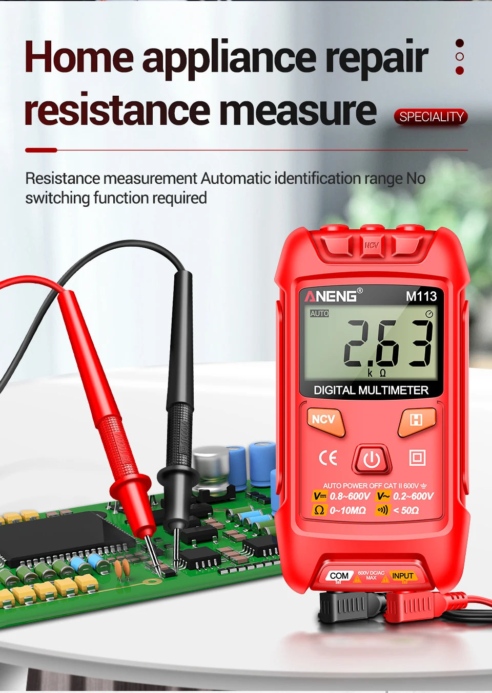 ANENG M113 Inteligent Multimeter 1999 Count Digital AC/DC Voltage Meter Ohm NCV Measuring Mini Instruments Electricity Test Tool