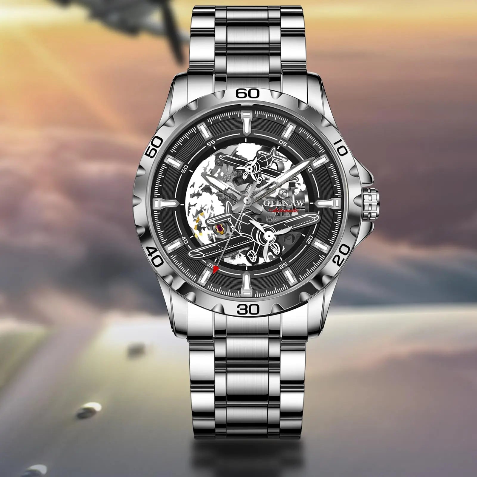 Glenaw Aircraft fully automatic mechanical men's watches, multi-color, trendy and fashionable personalized top brand watches