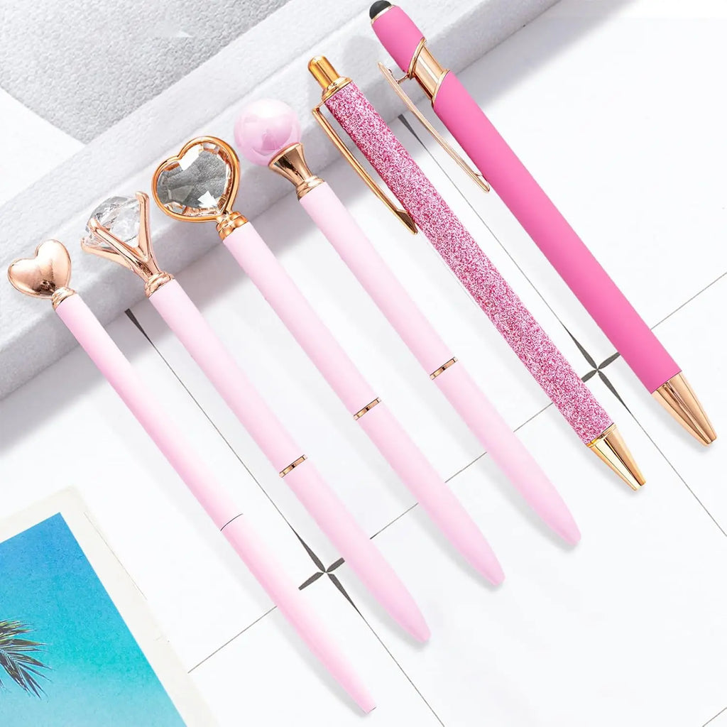 Pink Pens for Women 6 Pcs Cute Pens Ballpoint Pens Bulk 1.0mm Medium Point Black Ink Pens Office and School Supplies Fancy Nice