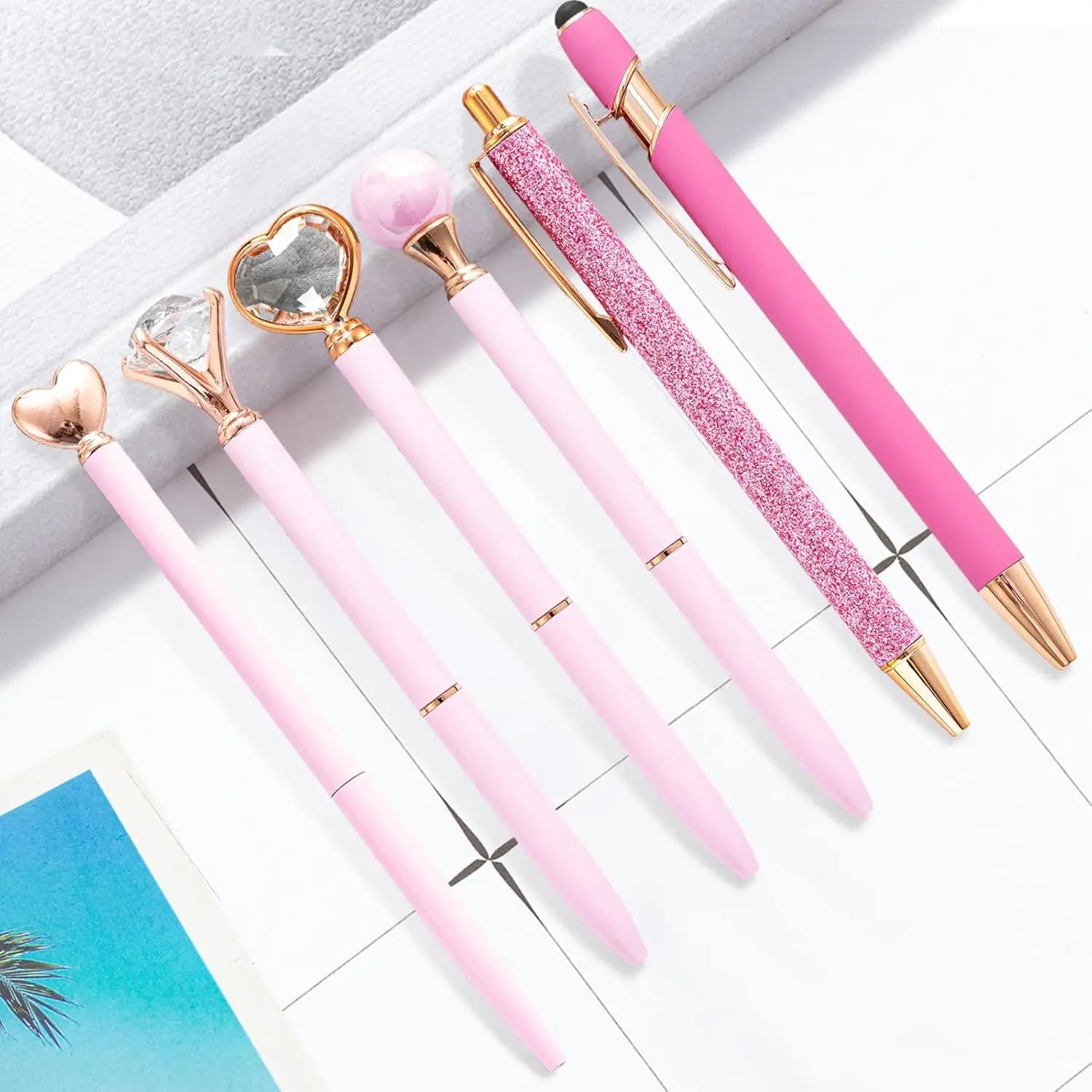 Pink Pens for Women 6 Pcs Cute Pens Ballpoint Pens Bulk 1.0mm Medium Point Black Ink Pens Office and School Supplies Fancy Nice