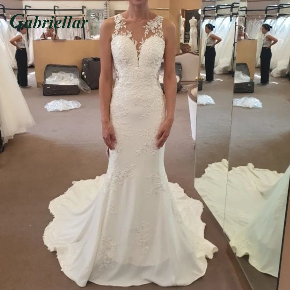 Gabriellar Charming Strapless Wedding Dresses A-line Pleat Lace Appliques Zipper Sweep Train Brautkleid De Mariee Customized