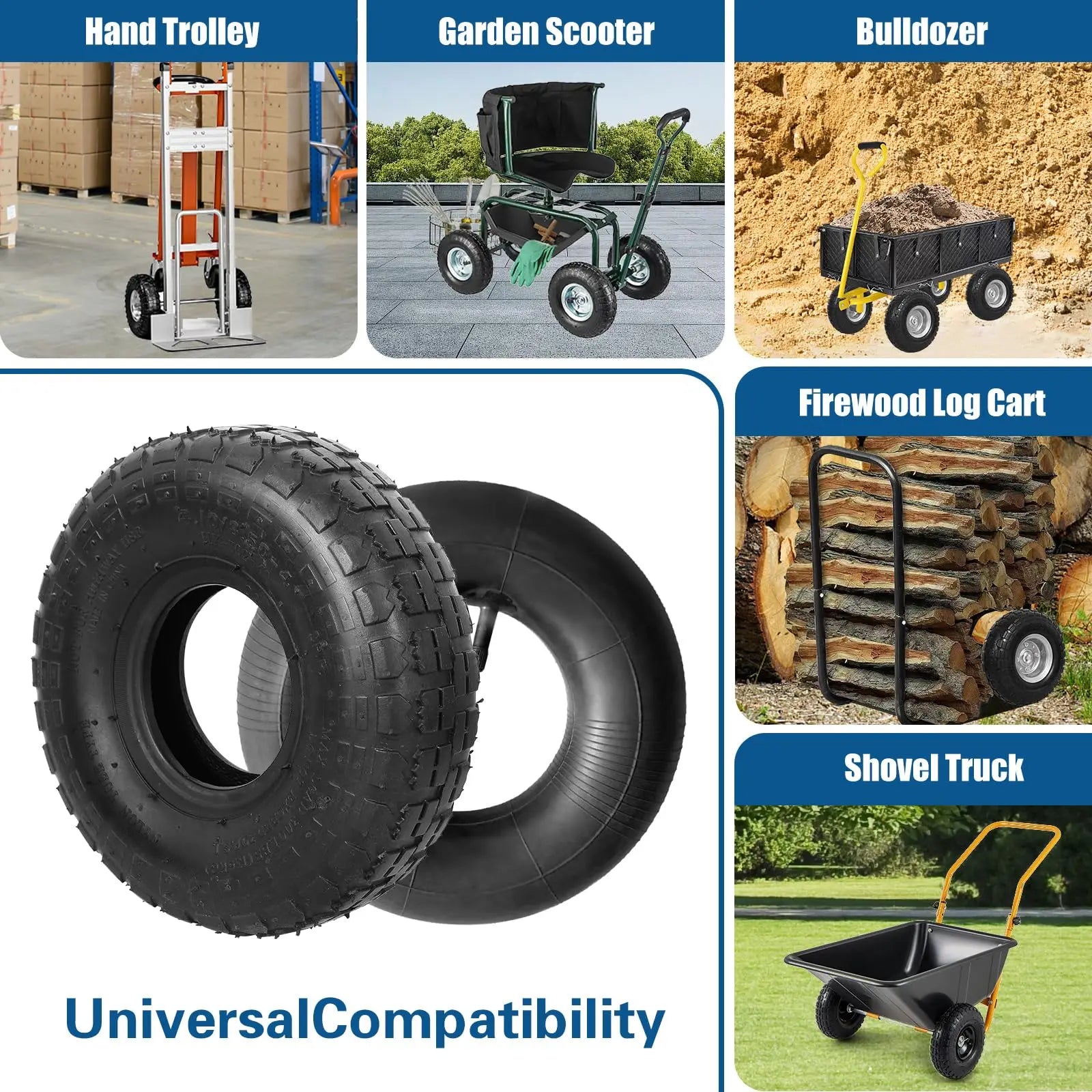 4.10/3.50-4 410/350-4 4.10-4 Tire and Inner Tube for Warehouse Cars Scooter Wheel Hand Truck Lawn Mower Dollies Wheelbarrow