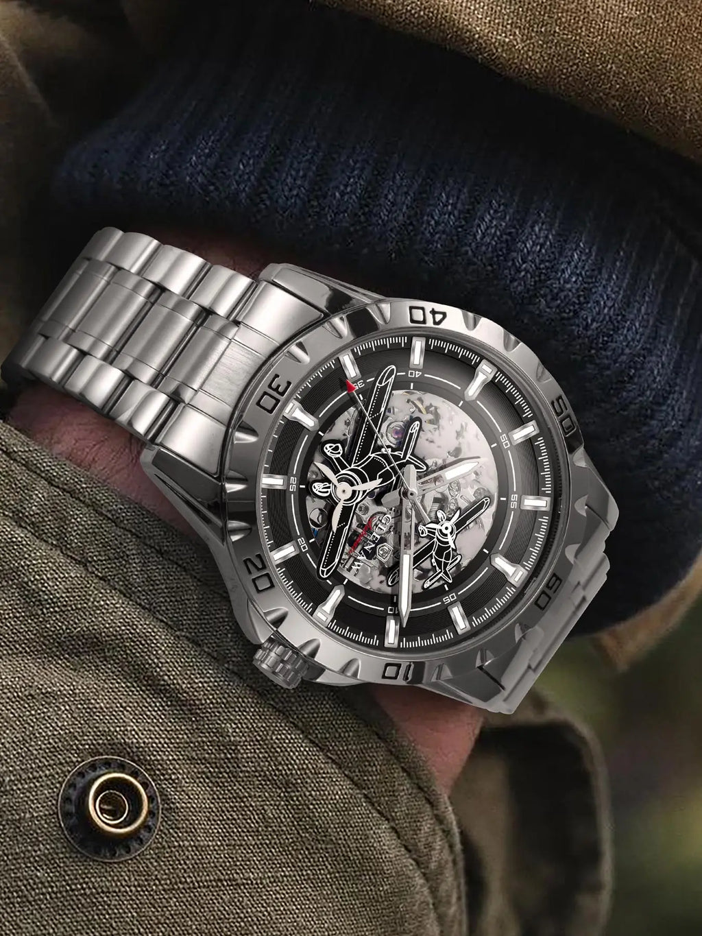 Glenaw Aircraft fully automatic mechanical men's watches, multi-color, trendy and fashionable personalized top brand watches