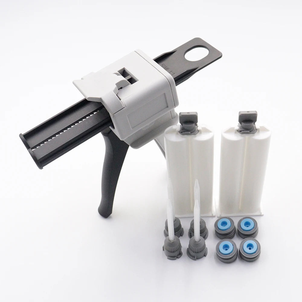50ml Dispensing Gun AB Glue Gun Two-component Glue Gun 1:1/2:1 Epoxy Resin Gun With 4 Mixing Tubes 2 Empty Dual Cartridges