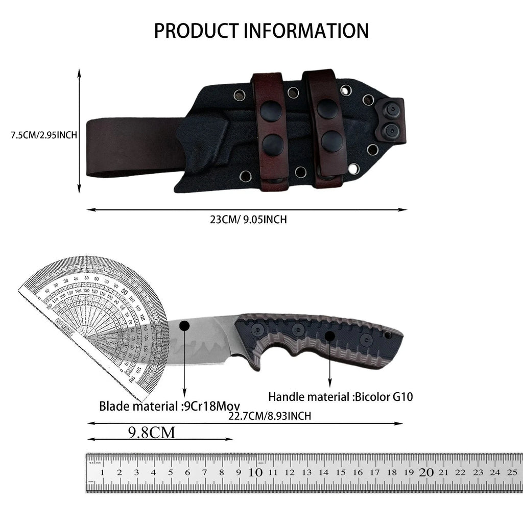 Hunting Knife 9Cr18Mov Blade Two-tone  Tool Bushcraft Military Straight Knives Tactical Fixed-blade G10 Handle EDC Outdoor