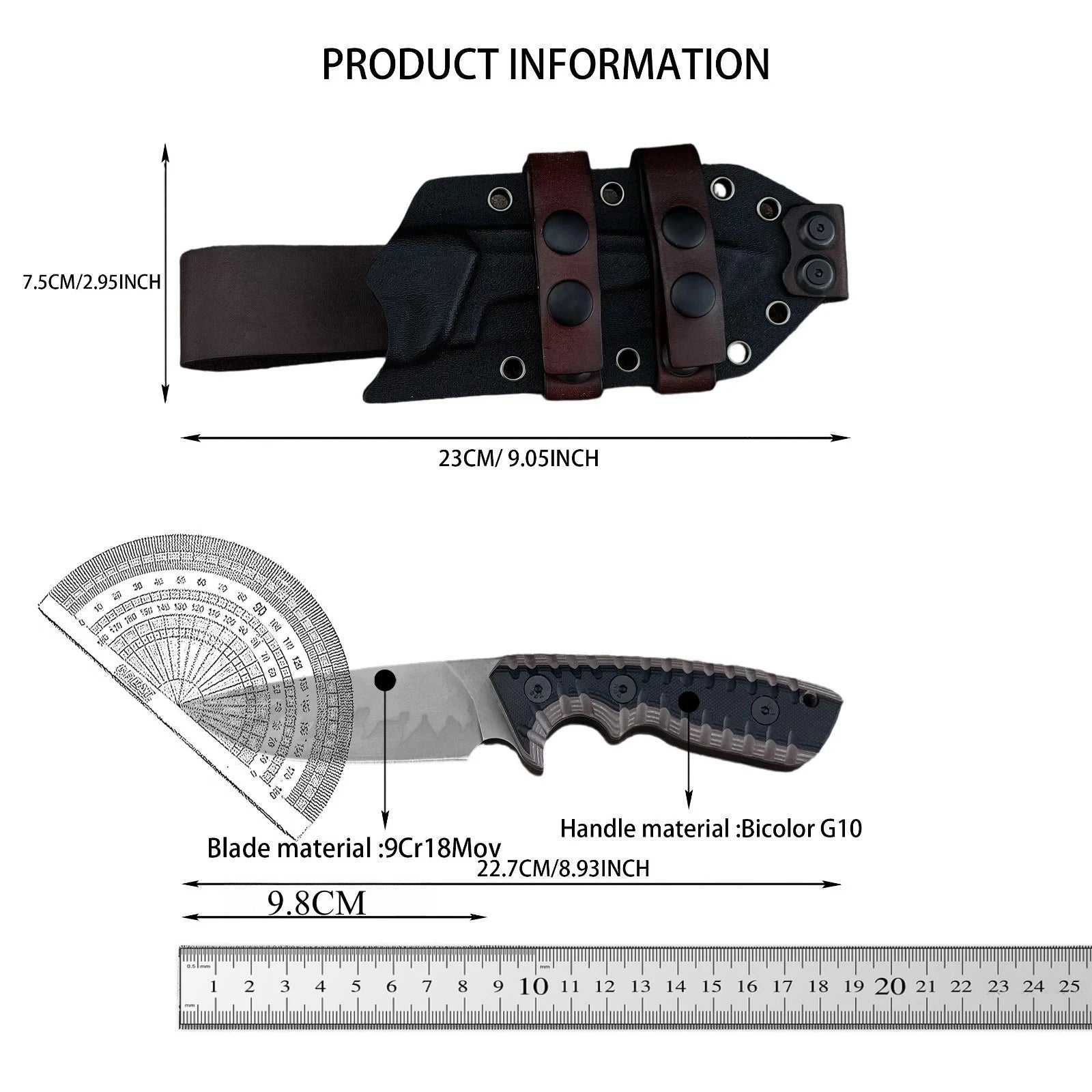 Hunting Knife 9Cr18Mov Blade Two-tone  Tool Bushcraft Military Straight Knives Tactical Fixed-blade G10 Handle EDC Outdoor