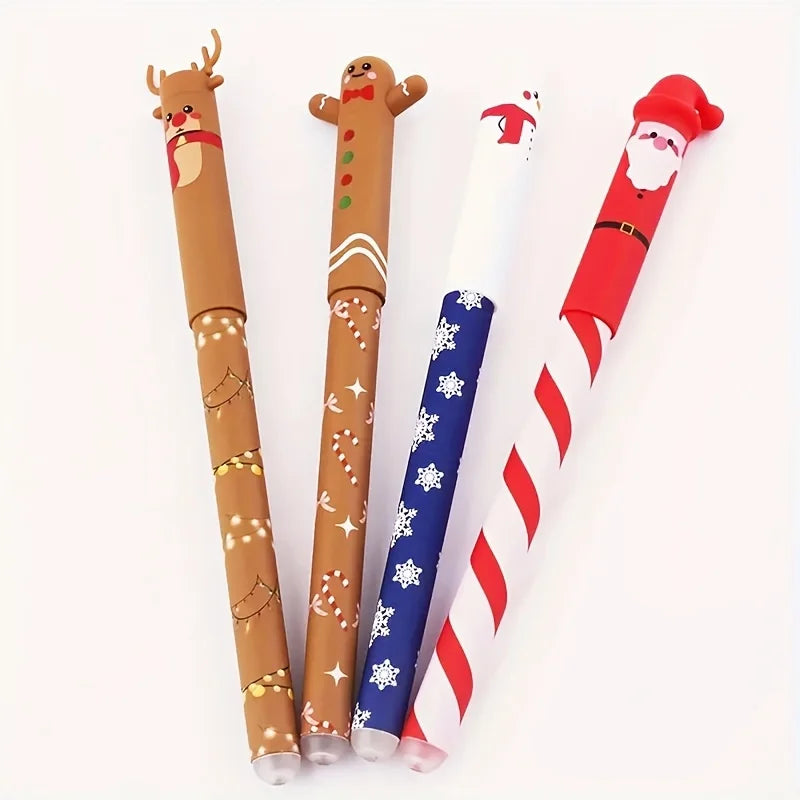 4pcs Xmas Erasable Pens -  Fine Tip, Quick-Dry, Smooth Writing, Mistake-Erasable, Student Note & Holiday Gift