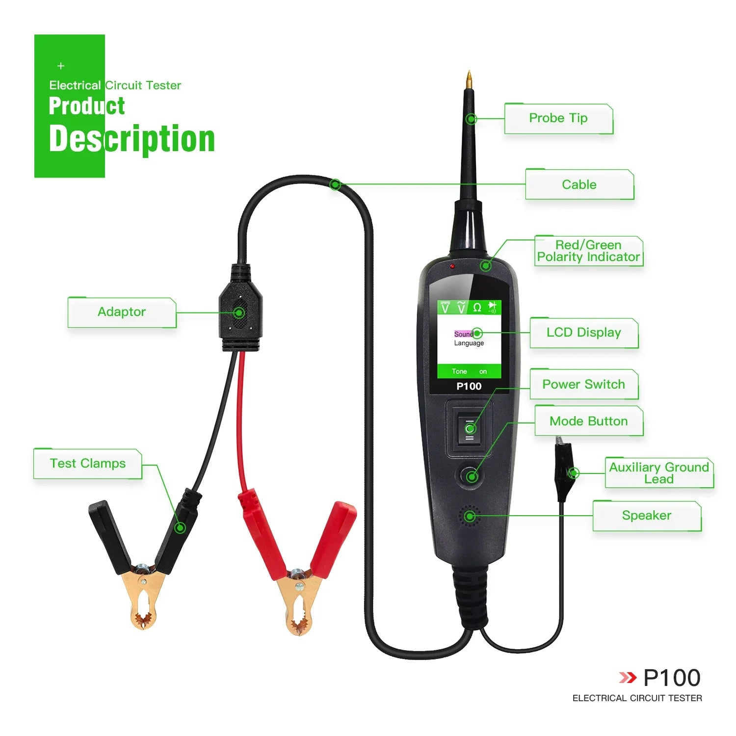 TopDiag P100 2m Scanner EC150 12V24V Car Truck Power Scan Electric Circuit Probe Car Battery Tester Automotive Diagnostic Tools
