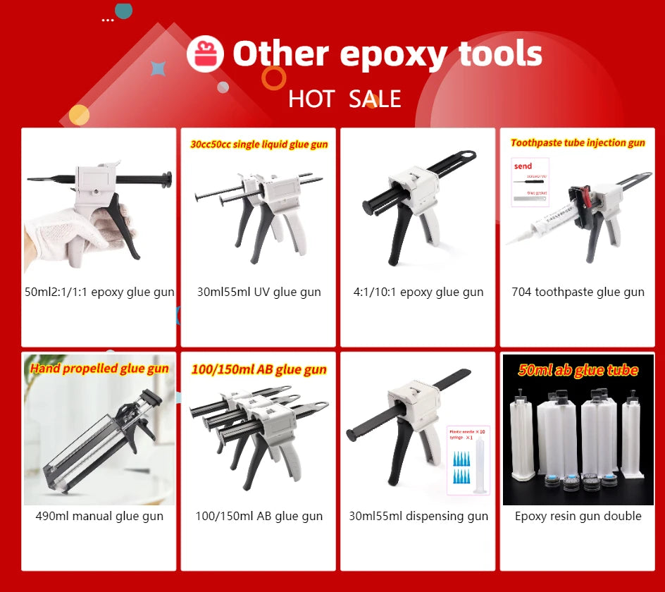 50ml Dispensing Gun AB Glue Gun Two-component Glue Gun 1:1/2:1 Epoxy Resin Gun With 4 Mixing Tubes 2 Empty Dual Cartridges