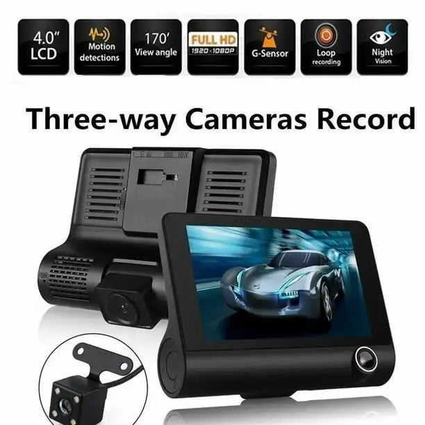 Car DVR 3 Cameras Full HD 1080P Dual Lens Car DVR Camera 4.0 inch LCD Screen with 170 Degree Rear View Loop Recording