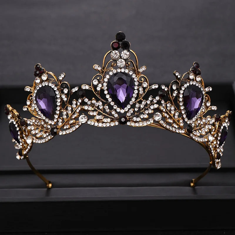Vintage Wedding Hair Accessories Purple Rhinestone Crystal Crown Bridal Headdress Queen Crown Bridal Hair Accessories Jewelry