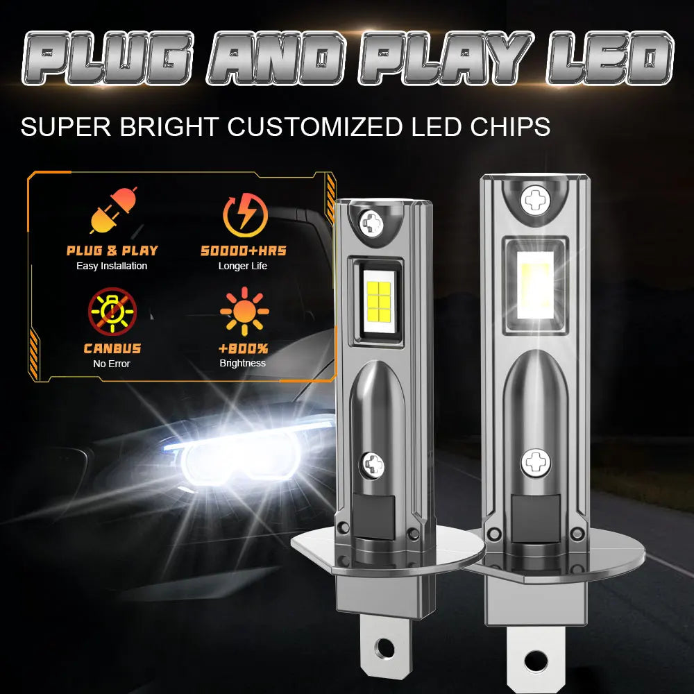LED H1 Bulb CANBUS Car Headlight Super Bright Auto Lights Mini Wireless Spotlights Fog Lamp LED 6000K Headlamp Plug&Play 12V