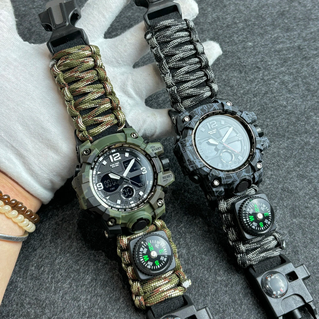 Military Watches Men's Camouflage LED Digital Watch Outdoor Survival Watch Multifunctional Waterproof Dual Display Digital Watch