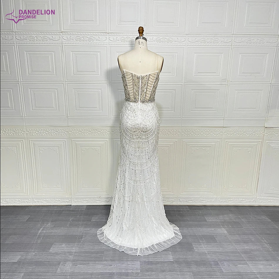 Eelgant Strapless Mermaid 2024 Evening Night Dress for Women Luxury Beads Design Arabic Formal Prom Wedding Party Gowns