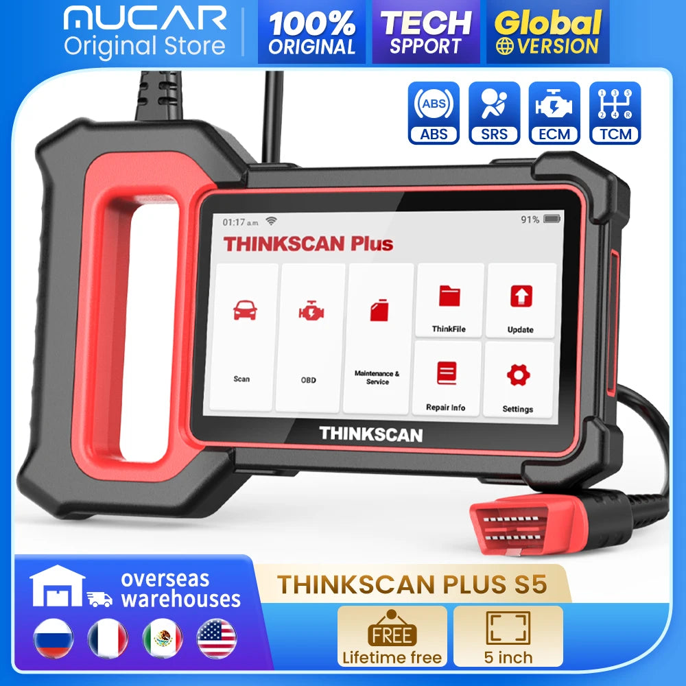 THINKCAR Thinkscan Plus S5 S6 OBD2 Auto Scanner diagnostic tools with ECM TCM ABS SRS system 5 resets Code Reader lifetime free