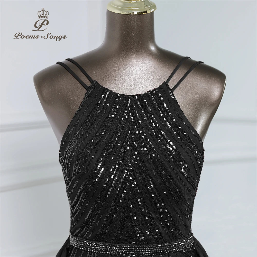 luxury sequins mermaid evening dress With Detachable Chiffon Train Prom Dress evening party dresses for women wedding party