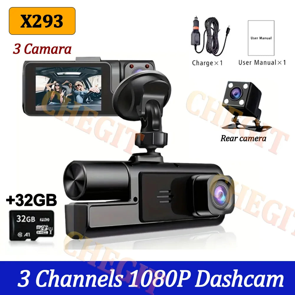 3Lens Dash Cam for Cars 2" Car DVR 1080P Video Recorder Front Rear View Camera for Vehicle Night Vision Black Box Car Assecorie