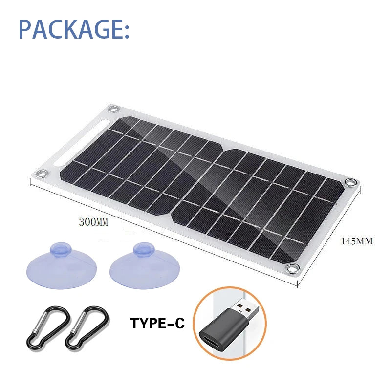 Solar Panel 30W  USB Type-C Waterproof Outdoor Hiking Camping Portable Battery Mobile Phone Charging Bank  Charging Panel  6.8V