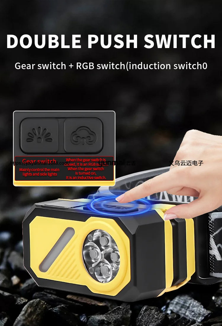 LED Induction Headlight, Can Be Used As Portable Running Light with Cap Clip RGB Ambient Light, Multi-light Source