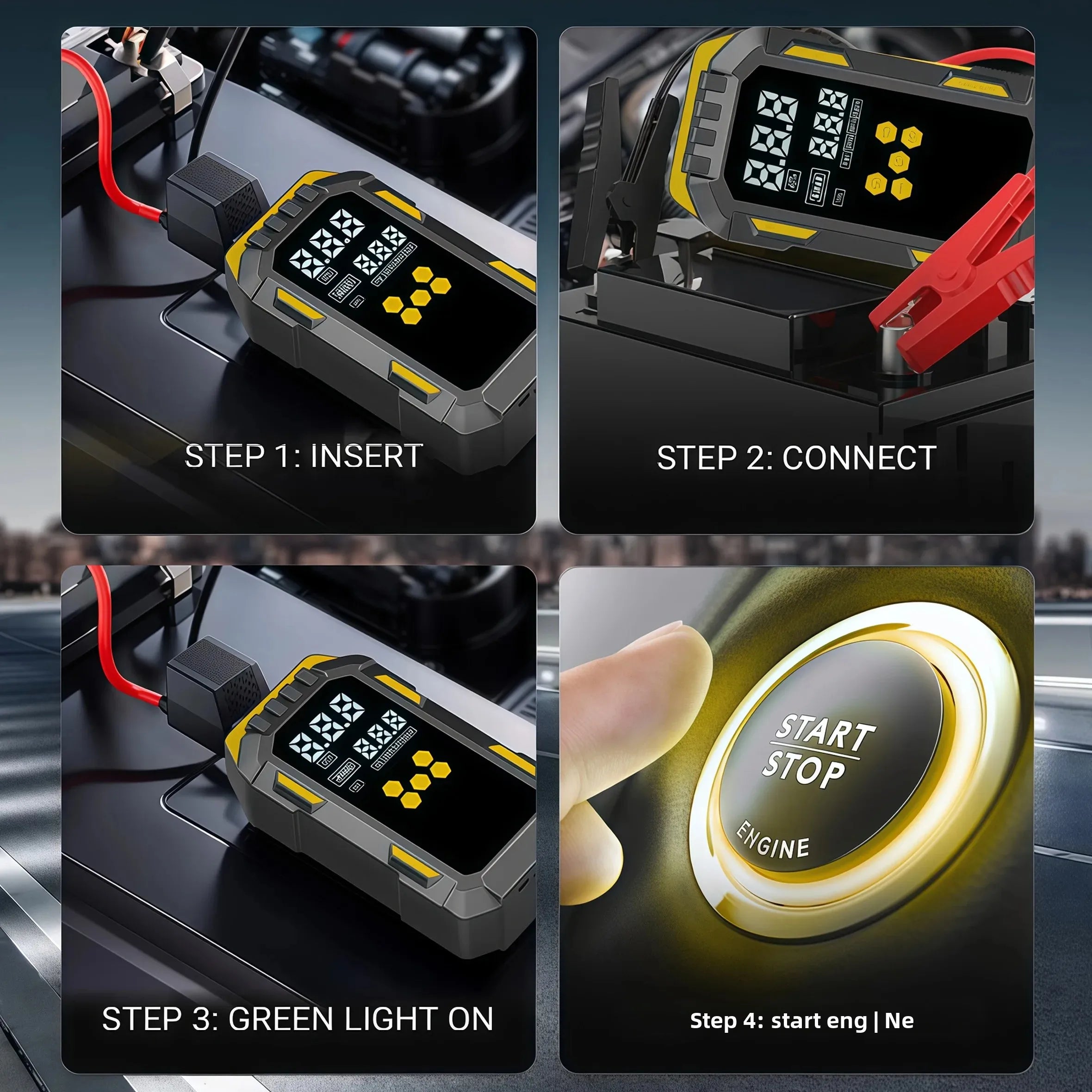 Portable Car Jump Starter with Air Compressor - 12V Emergency Power Bank for Vehicle Battery Boost, Fast Inflation for Tires
