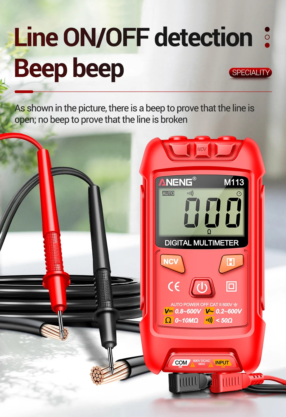 ANENG M113 Inteligent Multimeter 1999 Count Digital AC/DC Voltage Meter Ohm NCV Measuring Mini Instruments Electricity Test Tool