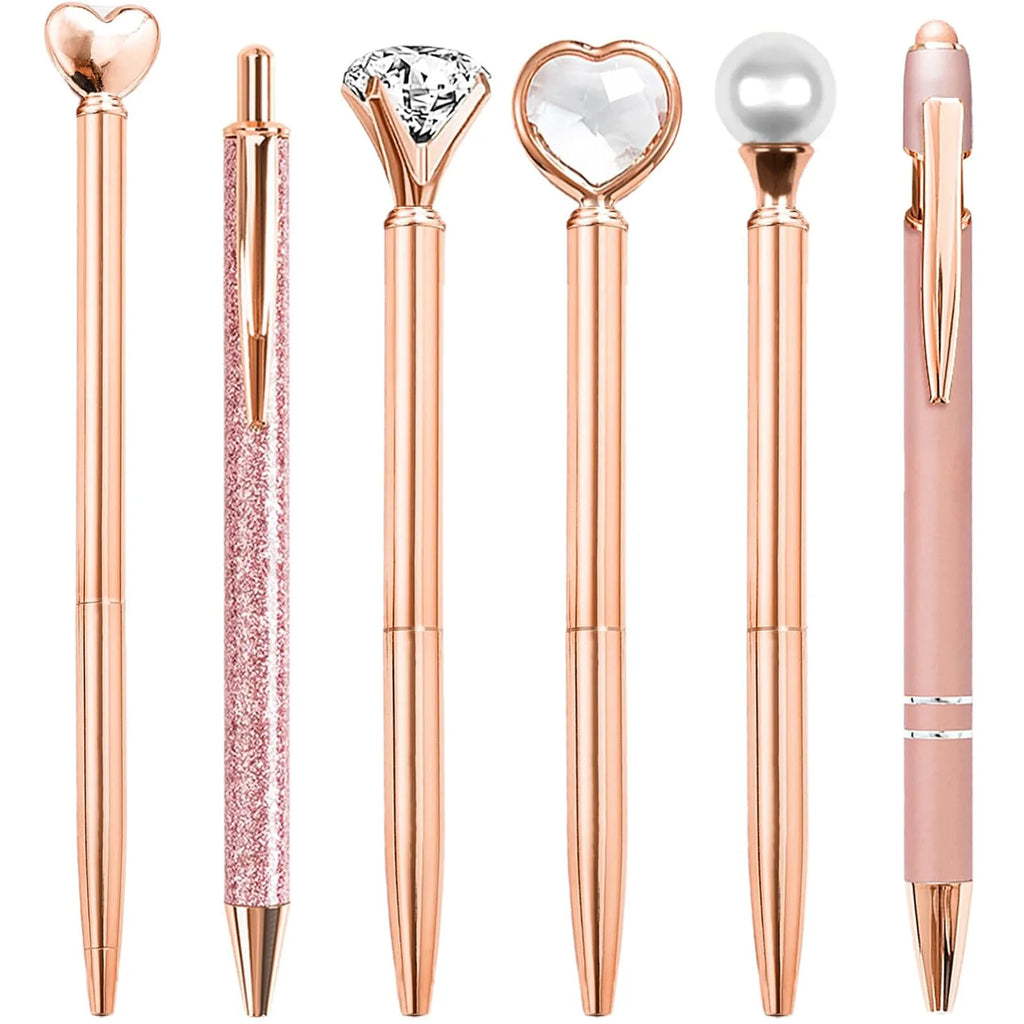 Pink Pens for Women 6 Pcs Cute Pens Ballpoint Pens Bulk 1.0mm Medium Point Black Ink Pens Office and School Supplies Fancy Nice