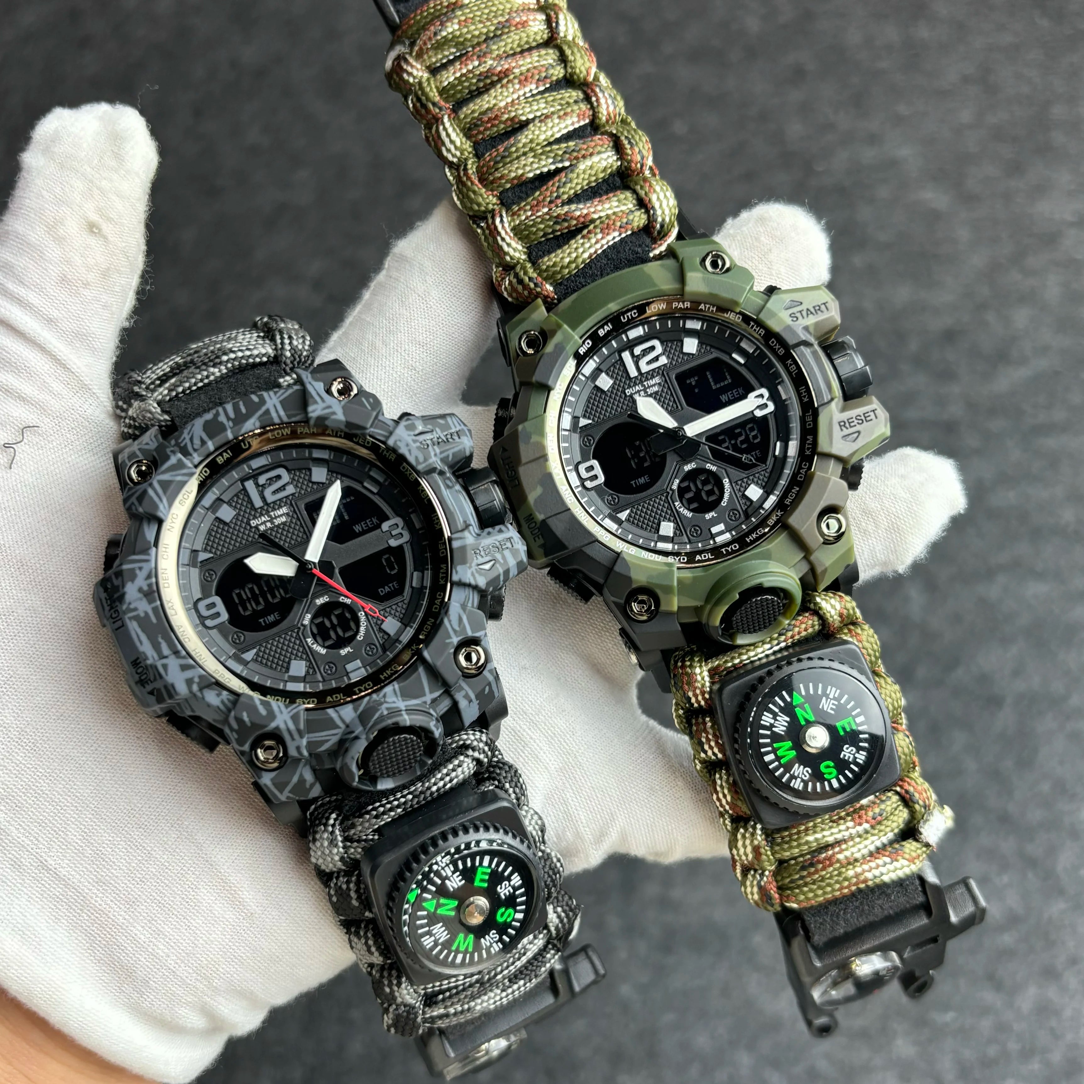 Military Watches Men's Camouflage LED Digital Watch Outdoor Survival Watch Multifunctional Waterproof Dual Display Digital Watch